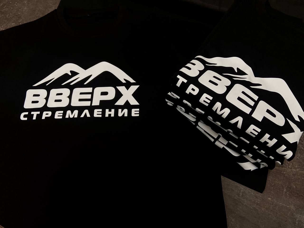 Монохромный мерч для организатора трекинг туров по Приэльбрусью «Стремление Вверх»